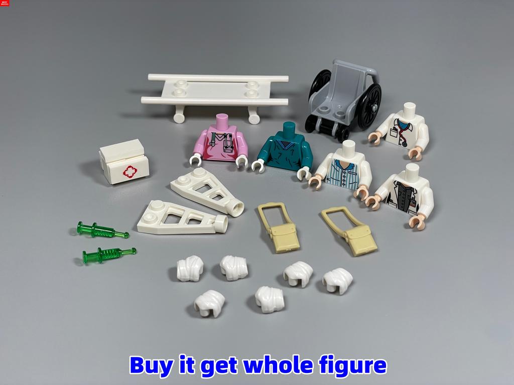 Non-Toxic Moc Bricks Operating Table Doctor Injection Syringe Hospital Emergency Medical Aid Scene Building Blocks Kids Mini Toys