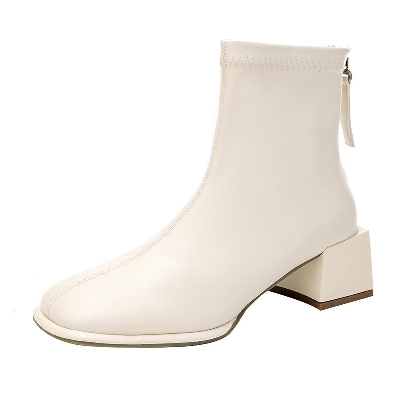 

2025 autumn and winter new French soft leather heightening thin boots women s small short boots British style rear zipper boots women 34
