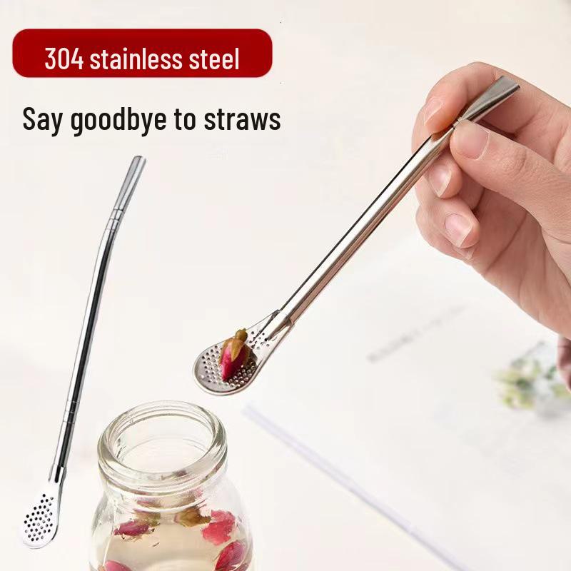 304 Stainless Steel Multifunctional Straw Spoon – Detachable Filter for Mate, Milk Tea, Coffee, or Stirring