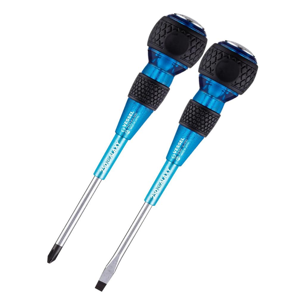 VESSEL Safety Penetration Ball Grip Driver, Galaxy Blue, Set of 2, +2 x 100/-6 x 100, 250-2PS-GBL