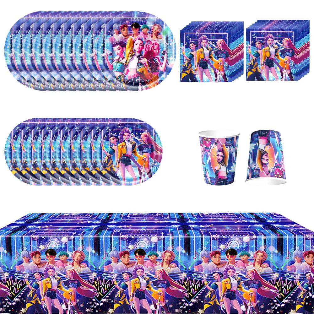 51pcs Demon Hunters Party Supplies Includes Plates, Cups, Napkins, Tablecover