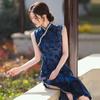 Blue National Style New Chinese Sleeveless Long Cheongsam Improved Young 1011 New Women's High-end Dress Summer
