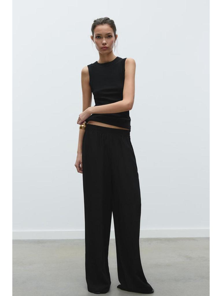 Wiosenne Damskie Spodnie z Jedwabnego Satynu z Elastycznym Pasem i Szerokimi Nogawkami - Stylowe i Wyszczuplające