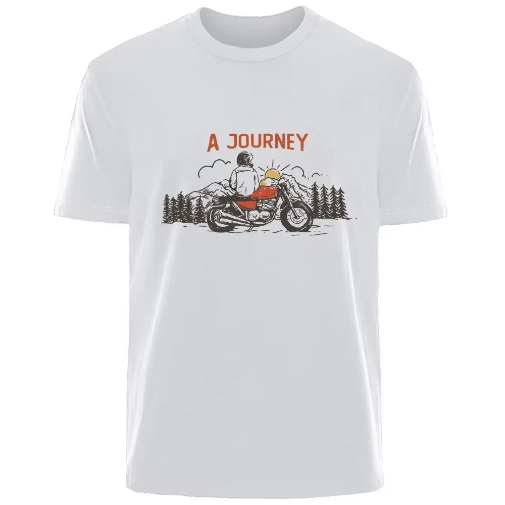 Summer Men's 100% Cotton Motorcycle Travel Watch Sunrise Print Comfortable Breathable Casual T-shirt Men's Outdoor Street Wear