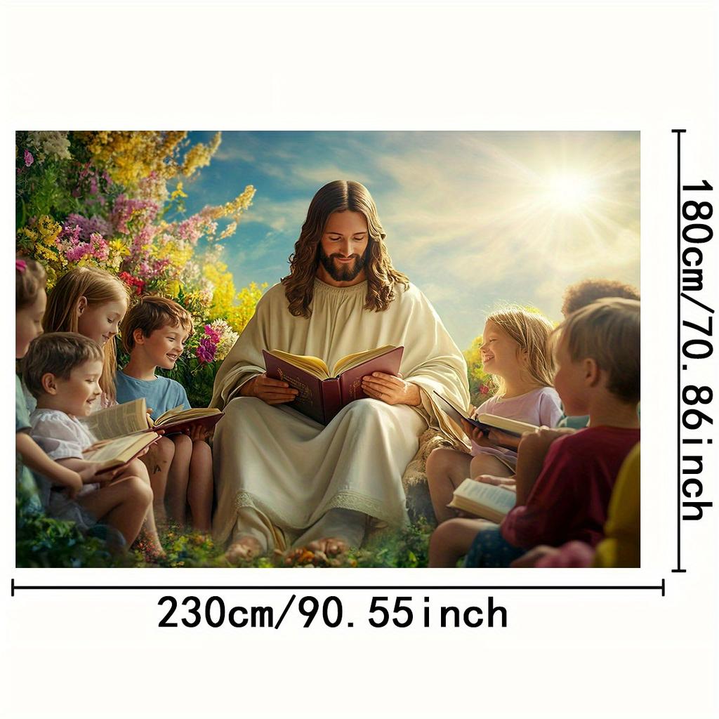 1 piece, 2D flat Bible story photography background cloth - Jesus, children and natural scenes, inspired by religious decoration