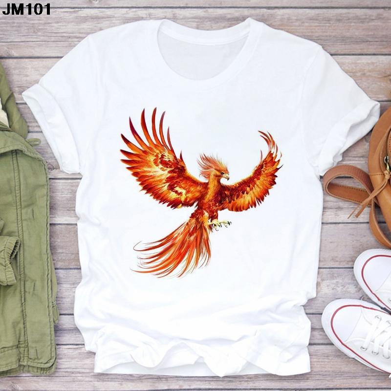 

Вуличний одяг Топи Жіноча футболка Ulzzang Harajuku Футболка з принтом Фенікс і дракон 2021 Нова мода Повсякденна жіноча футболка Одяг XL