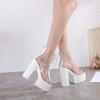 Fashion 14.5CM Women's Square Heels Boots High Transparent Female Thick Platform Waterproof Nightclub Catwalk Sandals