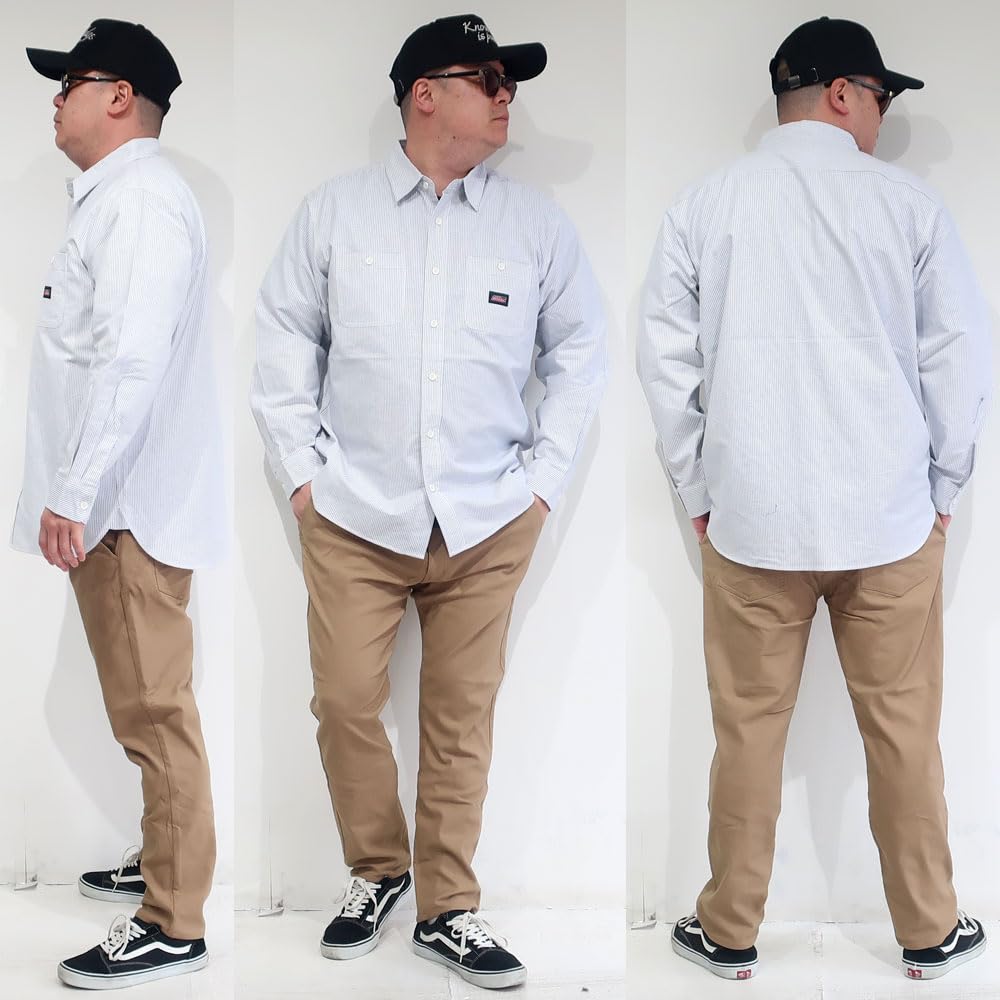 Men's Plus Size Dickies Work Shirt, Oxford Chambray Stripe Hickory, Sizes 3L, 4L, 5L, XXL, XXXL, 10001806 (JP, Alphabet, 5L, COBALT)