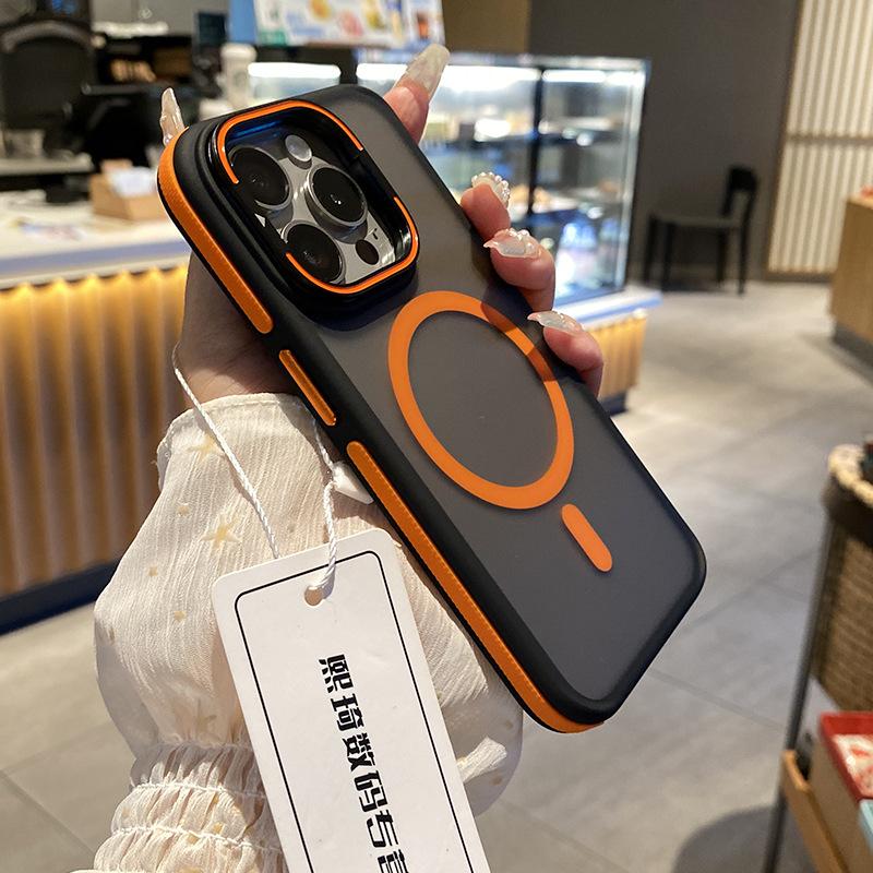 Applicable To IPhone16ProMax Lens Holder Mobile Phone Case Apple 15ProMax Dual Color Magnetic 14 Protection Case