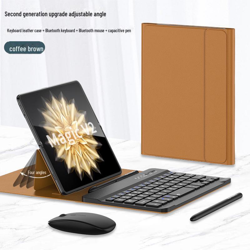 Huawei Honor Magic V2 Folding Screen Tablet Case: Solid Color Leather Keyboard Stand with Bluetooth Wireless.