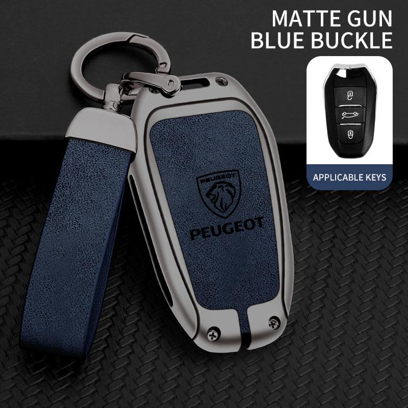 2026 Hot Car Sticker Leather Zine Alloy Car Smart Key Case Shell Cover Protector Fob For Peugeot 308 408 508 2008 3008 4008 5008