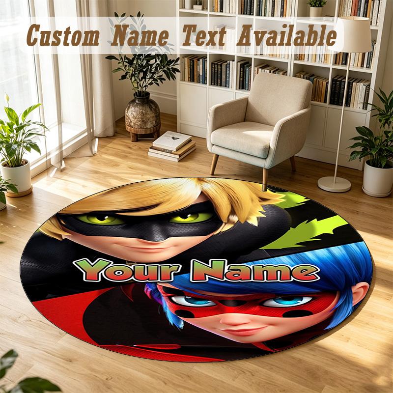 Round Rug Custom NameMiraculous Ladybug Pattern Non Slip Carpet Home Floor Decor