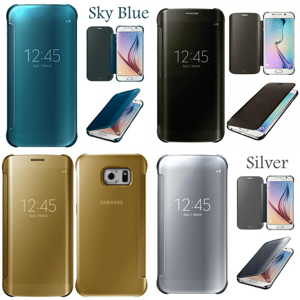 For Samsung Galaxy S6 S7 Plus Clear View Mirror Leather Flip Stand Case Cover