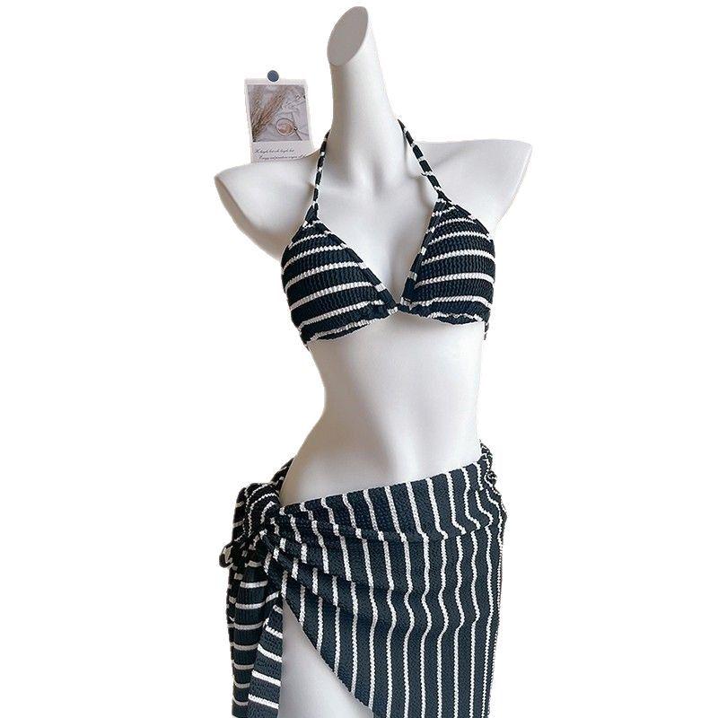 Retro Gestreiftes Minimalistisches Damen Bikini Set