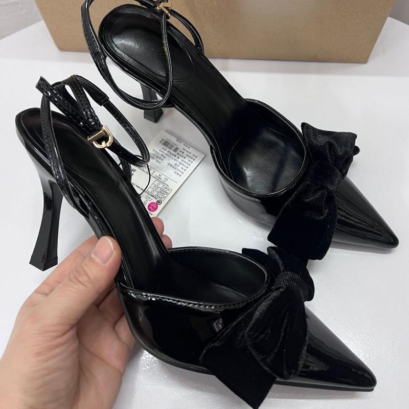 Fashion 2025 Spring High Heels Women Shoes Wedding Prom Black Bow Knot Ankle Strap Slingback Stiletto Elegant Dress Party Pumps for Lady