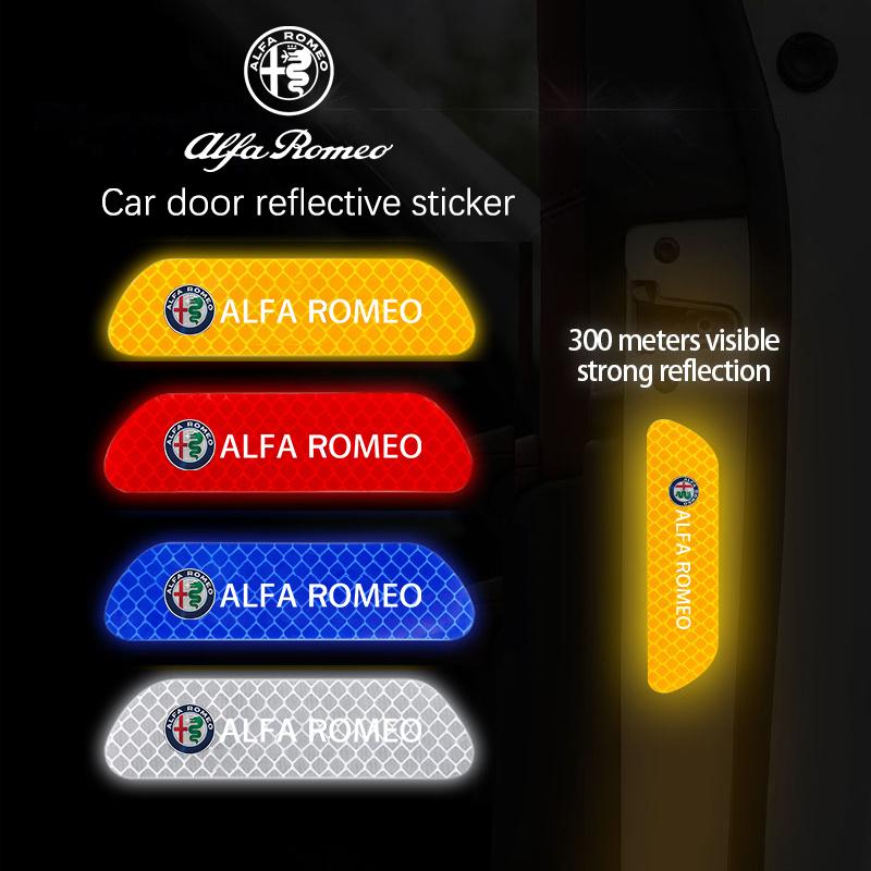 4Pcs Car Door Reflective Sticker Night Light Warning Decal For Alfa Romeo Giulietta Mito 159 Giulia Stelvio 156 147 Tonale Brera