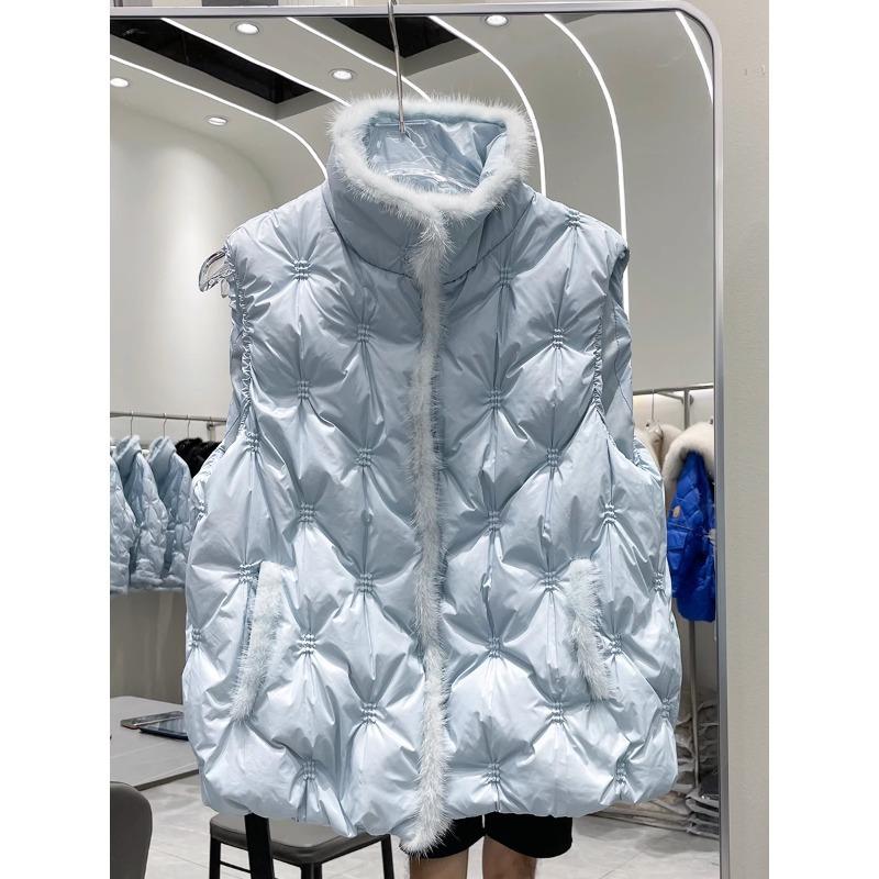 Autumn and winter new white duck down jacket vest women's short mink hair outer wear stand-up collar fashion vest jacket