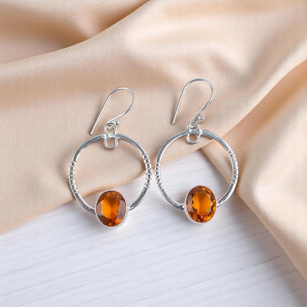Citrine Gemstone 925 Sterling Silver Handmade Jewelry Drop/Dangle Earrings 1.37" EE-67-1