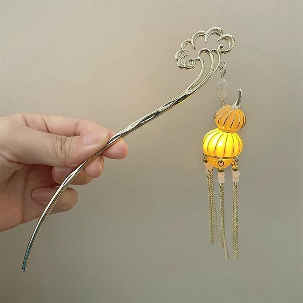 Luminescent LED Lantern Tassel Hair Stick Pearl Hanfu Hair Clip Glowing Lantern Hairpin  Cheongsam
