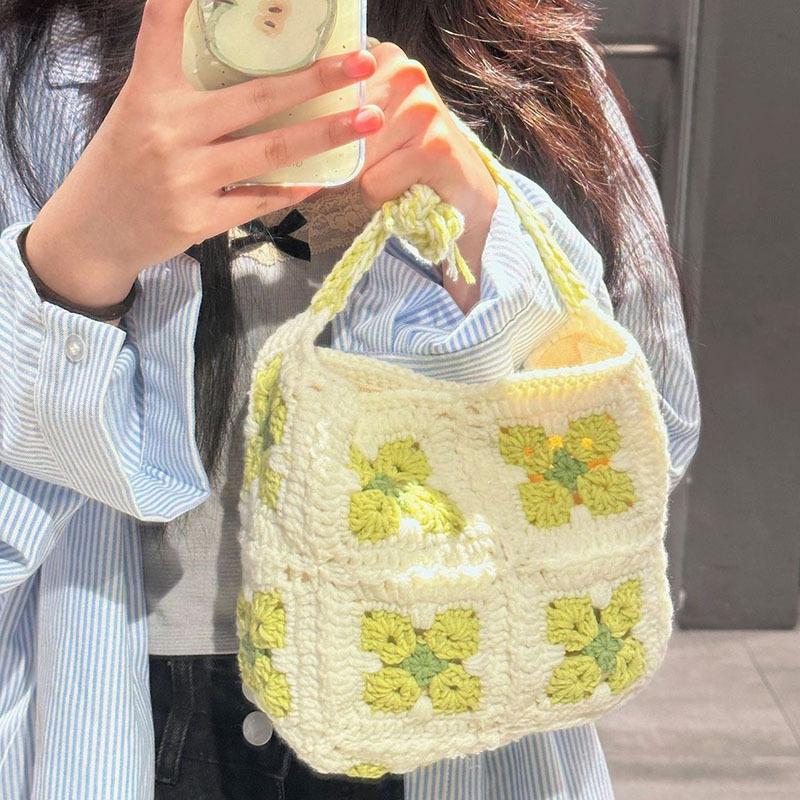 Finished Handmade Crochet Flower Tote Bag, Hand-knitted Rose Crocheted Shoulder Bag, Bohemian Woven Tote Purse for Women