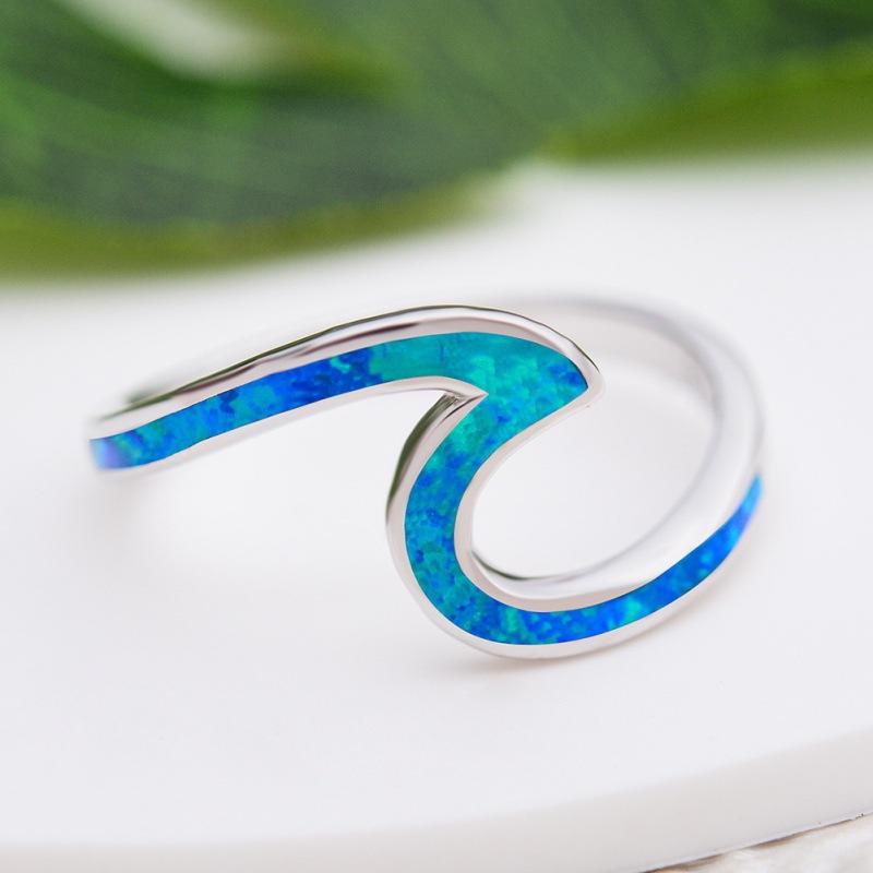 Anello Versatile Design Creativo Moda Argento Sterling Glifo Bianco Blu