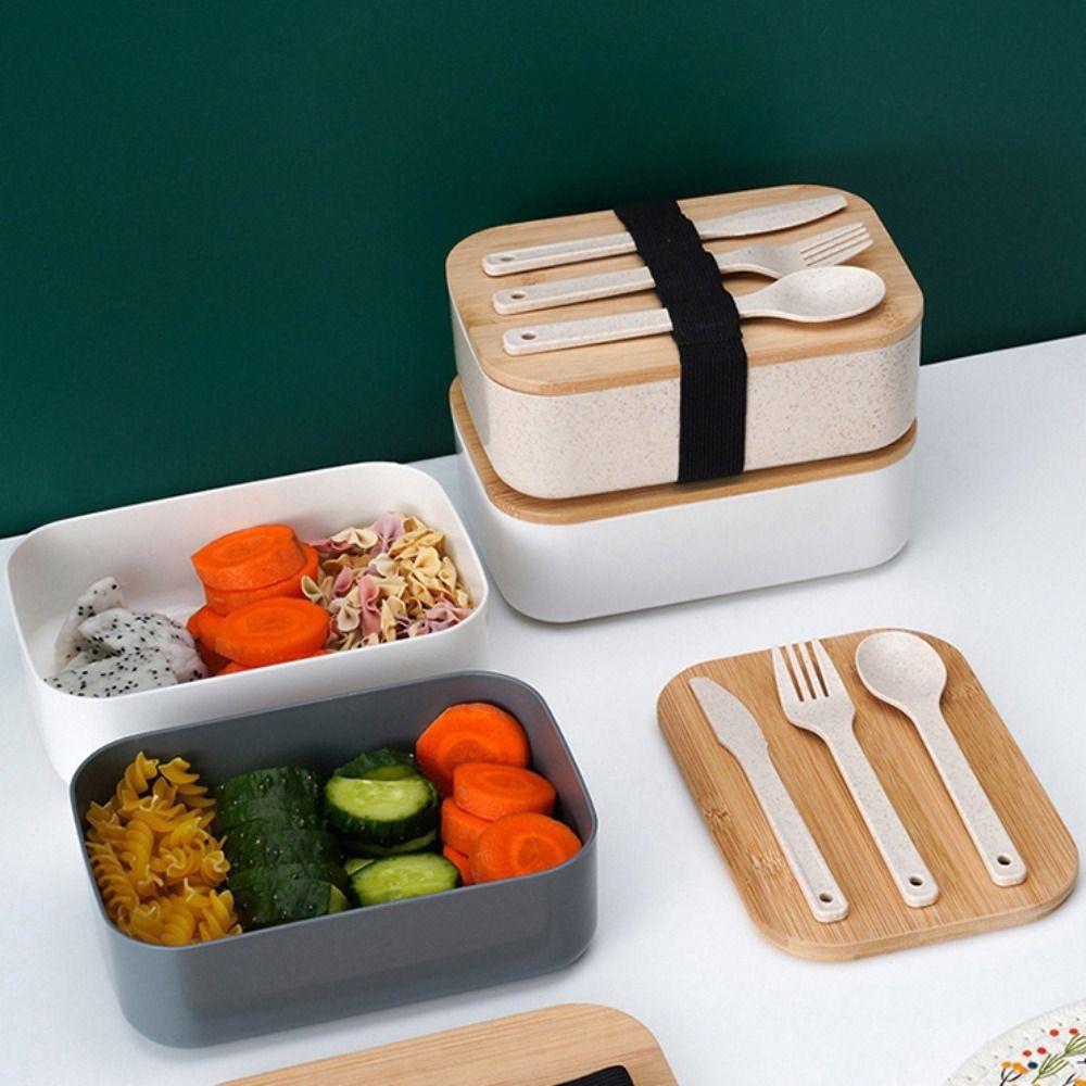 Wheat Straw Lunch Box Rectangle Food Storage Box Portable   School Office