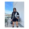 Women's Crew Neck Black Twin Diamond Patterned Multicolored Sweater