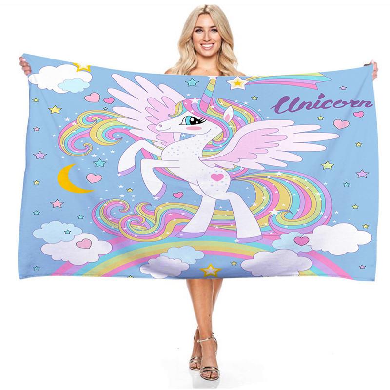 Cartoon Rainbow Color Unicorn Series Beach Towel 3D Digital Printing Outdoor Portable Bath Towel Quick-drying Cute Girls Towels