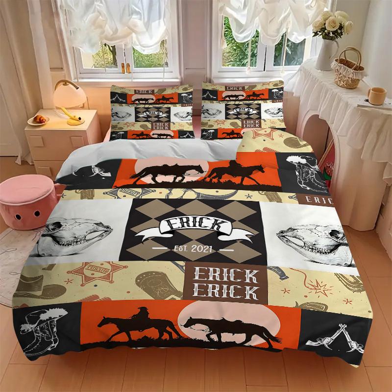 3pcs Western Adventure Bedding Set - 1 Soft Quilt Cover + 2 Pillowcases, Machine Washable - Suitable for All Seasons, Perfect Gift for Famil