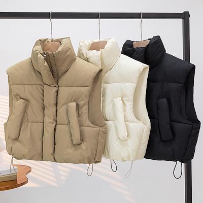 2025 Autumn and Winter New Thick Loose Short Sleeveless Casual Cotton Vest Waistcoat Stand-up Collar Vest Women N01