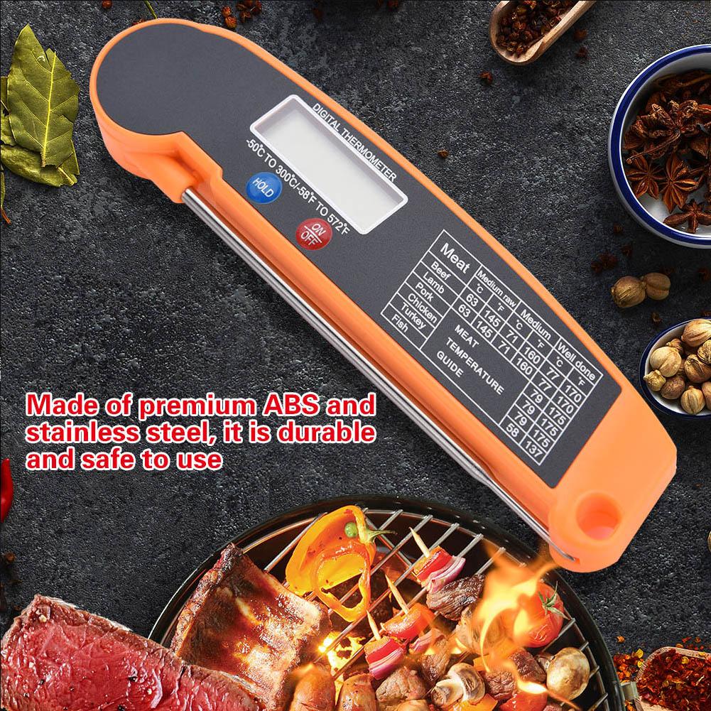 LCD Digital Food Thermometer with Foldable Probe Kitchen Cooking BBQ Grill Temp Tester Black