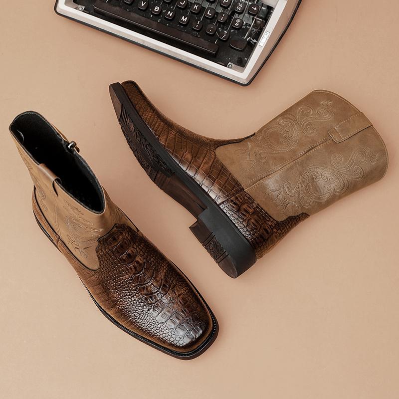 Fashion Mens Boots Chelsea Fashion Shoes Western Motorcycle Knight Cowboy Boots Men High Quality Leather Boots Leather British Men Shoes