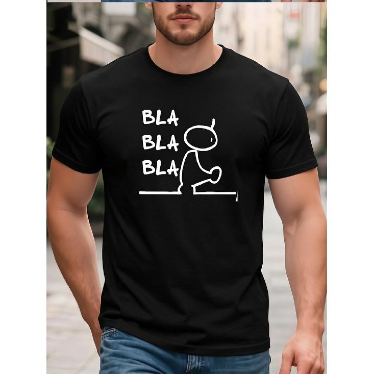 Men's Bla Bla Bla Cartoon Print T-Shirt - Casual Round Neck Short Sleeve Tee with Bla Bla Bla Character, Machine Washable Suitable for Athletic Wear