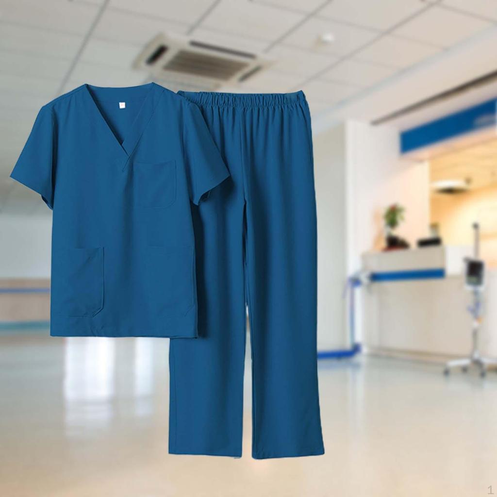 Herren Damen Scrub Set Krankenschwester Kostüm mit Taschen V-Ausschnitt T-Shirt Atmungsaktives Oberteil Jogginghose Uniform