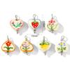 2Pcs Resin Double-Sided Charms Heart Painted Flower Strawberry 304 Stainless Steel Pendants For DIY Necklace Making 21mmx15mm