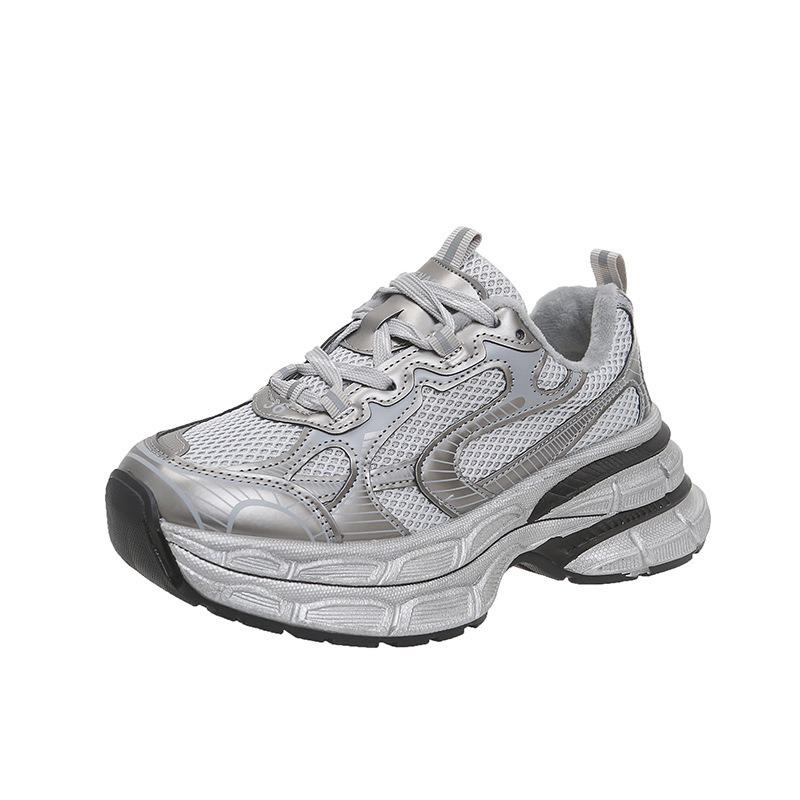 Silver Platform Dad Shoes Show Little Women's New Autumn Double Net Casual and Lightweight Small Sports Shoes
