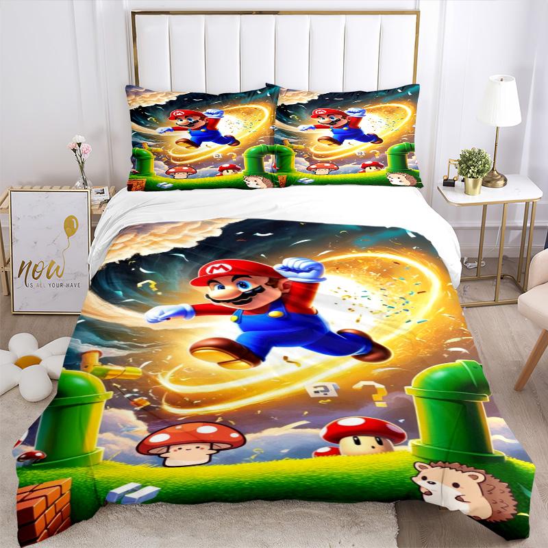 Mario'S Adventure Mushroom Land Print 3Pcs Bedding Setduvet Cover With 2 Bedropillowcase Home Birthday Gift
