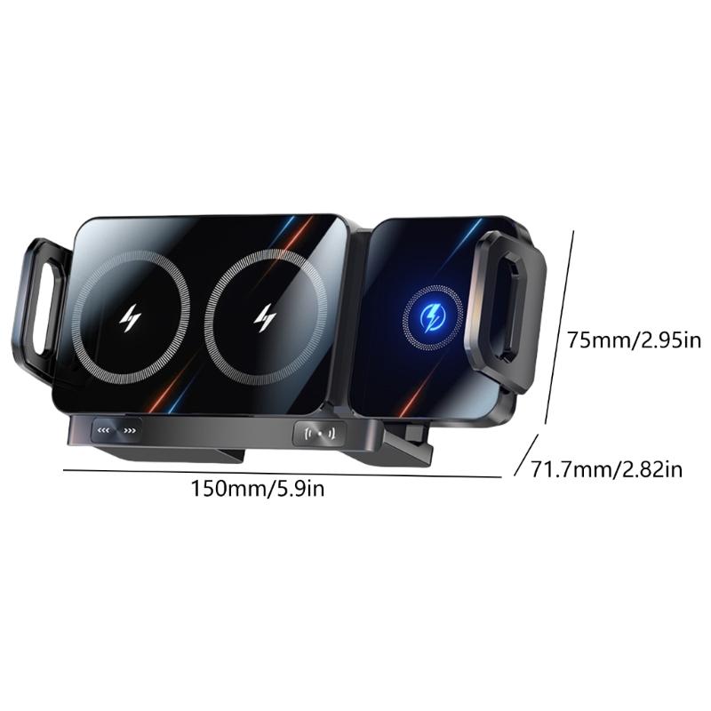360 Rotation Magnetic Car Mount Wireless 15W Fast Charging Foldable Design Universal With Auto Clamping For Smartphones