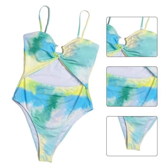 Women Bikini Tie Dye Hollow One-piece High Waist Slim Monokini Swimwear Beach
