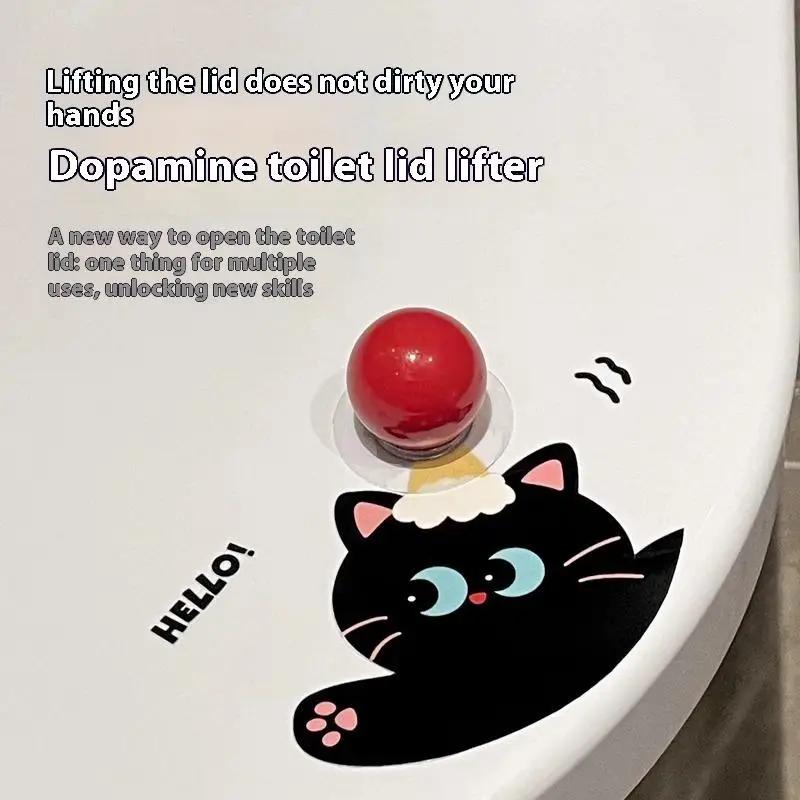 Cat Shaped Toilet Seat Cover Opener Handheld Ball Design Lid Lifter Bathroom Hygienic Tool