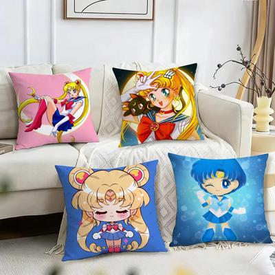 Hot Cartoon S-Sailor M-Moon Kawaii Cushion Cover Reversible Plush Pillow Cover – For Car, Sofa, Bedroom, Perfect As a Gift.