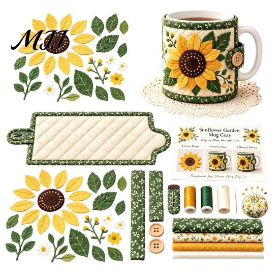 Creative Quilt Supplies for Teens Quilted Mug Cozy DIY Kit, Hummingbird Butterfly Flower Garden Sleeve Fabric Crafting Projects Sewing Craft