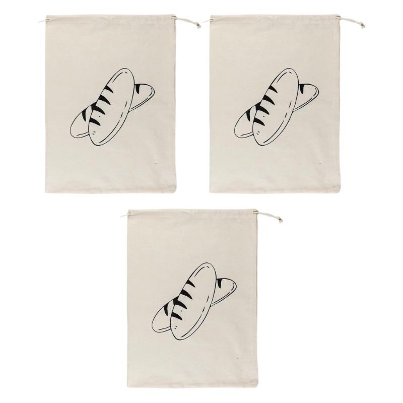 Set Of 3 Practical Linen Bread Bags Reusable And Washable Pockets With Drawstring For Bread And Produce Storage 1