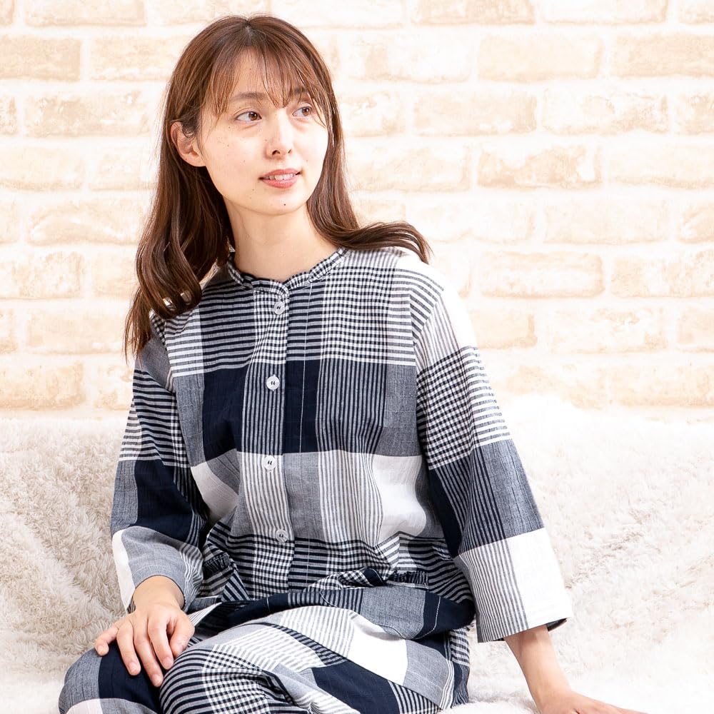 Eye Pant Open Smooth and Cool Willow Room Sizes K's Women's 3/4 Sleeve, 9/10 Pants, Front, Summer, Skin-Friendly 100% Cotton, Check, Nightwear,