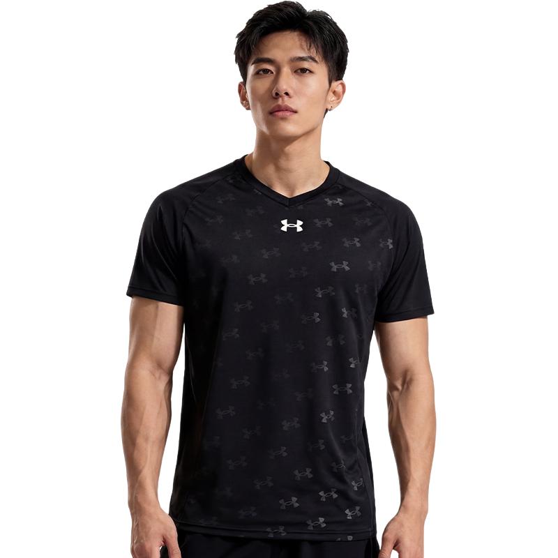 Under Armour Κοντομάνικη Αθλητική Προπόνηση Τρέξιμο Γρήγορη Στεγνότητα Άνετη Γραμμή Μπλουζάκι με Εκτύπωση Unisex Τοπ Μαύρο 21500531-001