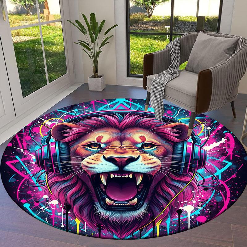 Animals Love Music Round Area Rug,Carpet Rug for Living Room Bedroom Sofa Playroom Decor,Non-slip Floor Mat