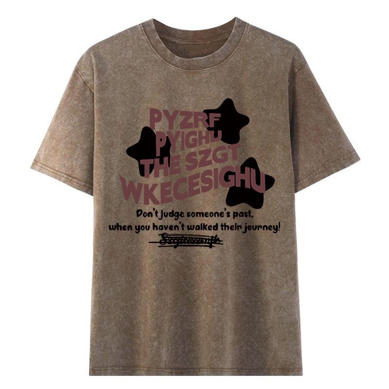 Women's Retro Washed Distressed Cotton Short-Sleeve T-shirt, Summer Style, Loose Fit with Graphic Print