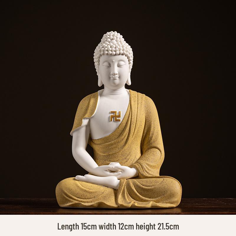 Keramik Shakyamuni Buddha Statue - Wohnzimmer Kunstwerk mit den Drei Heiligen und Lichtkreis Design