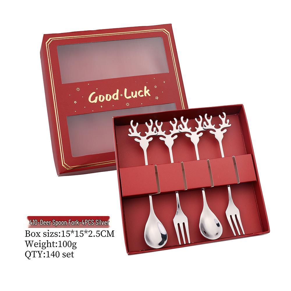 Reindeer-Themed 304 Stainless Steel Coffee and Dessert Mixing Spoon Gift Set In Cute Christmas Box