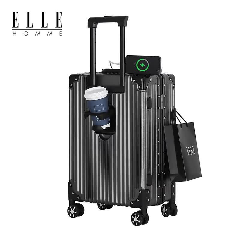 ELLE HOMME EH2309 Lightweight USB Aluminum Frame Luggage with Cup Holder 24-inch